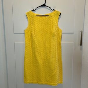 Ann Taylor LOFT Yellow Eyelet Sleeveless Shift Dress Size 12 Summer Bright